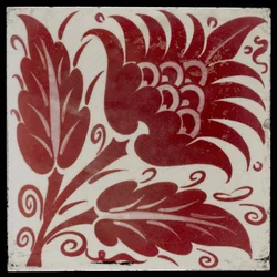 Fliese mit stilisierter Blume mit zwei Blättern und Ranken, 1882-88